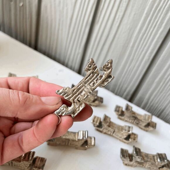 VTG 70s Solid Pewter Chopstick Rests Set of 12 – Heavy, Geometric Design - Picture 10 of 11